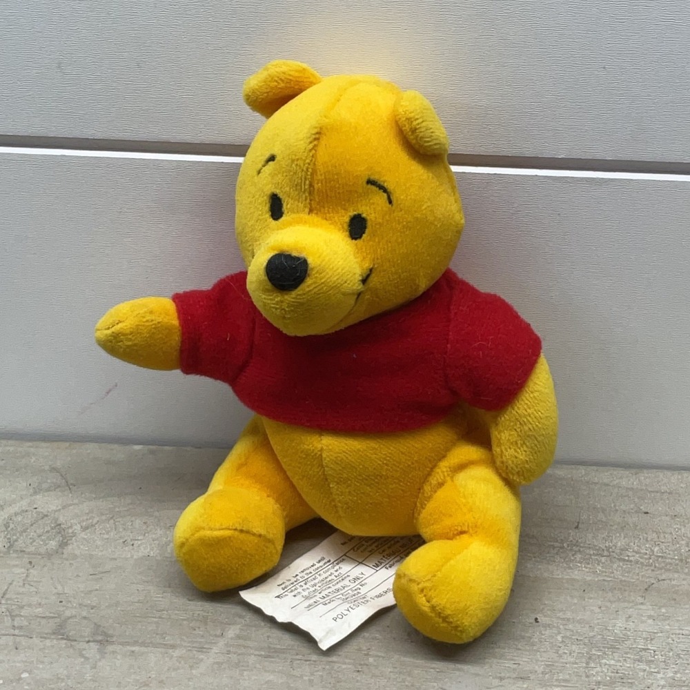 Disney Winnie the Pooh Plush 7 inch Stuffed Animal Dolly Inc Yellow Red Bear
